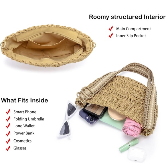 Herald Semicircle Handmade Straw Crossbody Bag - Picture 3 of 7